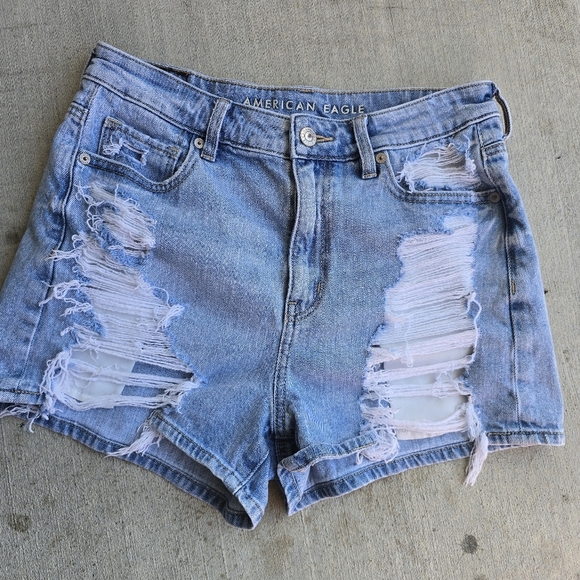American Eagle Outfitters Blue Jean Shorts Distressed High-Waisted - Picture 6 of 8